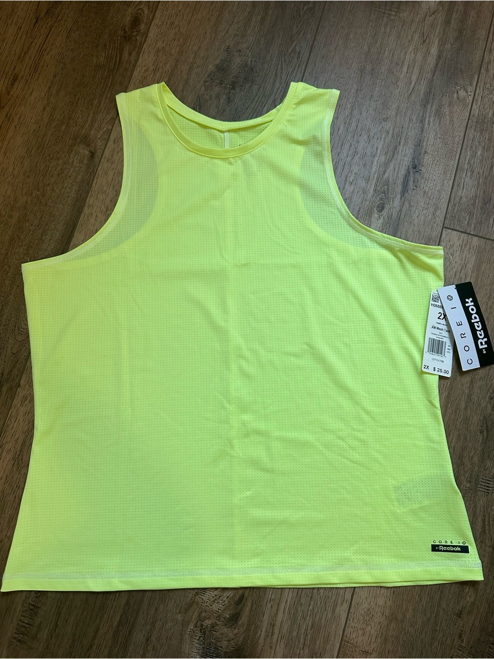 NWT! Reebok Core I Women’s Workout Top, Breathable, Neon Yellow, Plus Size 2X